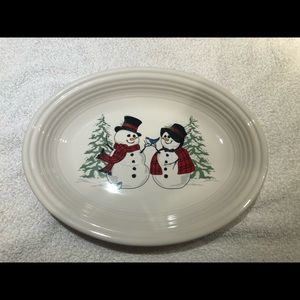 Fiesta Ware HTF White & Red Snowman & Snowwoman Oval Platter